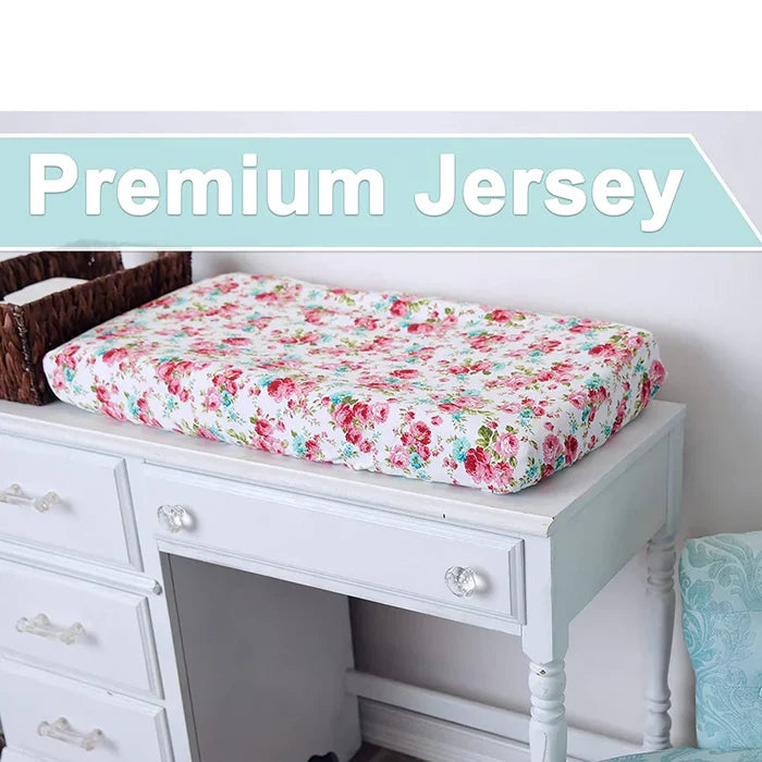 A1028, Knit Cotton Baby Changing Pad Cover & Diaper Changing Pad Liner, 2 Pack (Mixed Color)