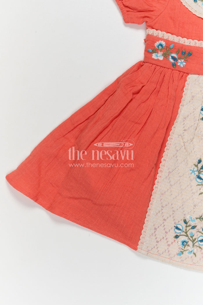 The Nesavu Girls Cotton Frock Baby Girl Cotton Frock for Summer Outings and Daily Comfort Nesavu Nesavu baby girl muslin cotton frock with thread embroidery for summer outings and daily comfort
