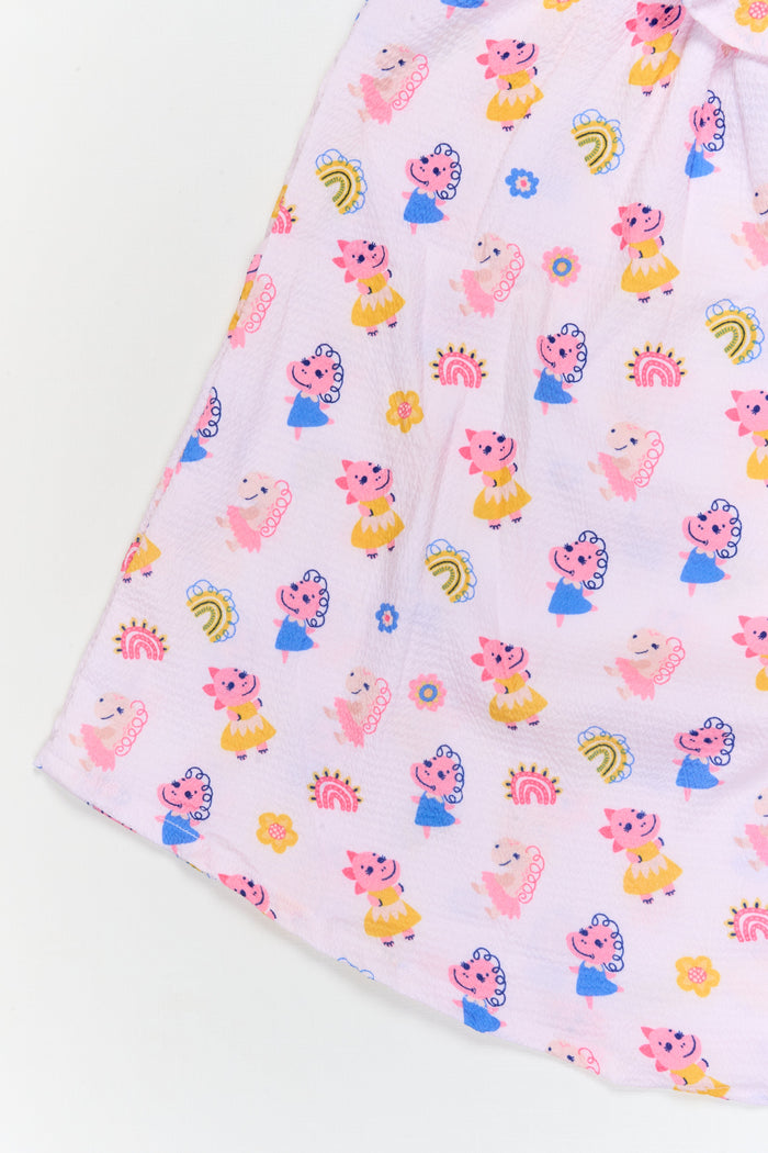 The Nesavu Girls Cotton Frock Baby Girl Cotton Frock with Cartoon Print for Daycare and Casual Wear Nesavu Nesavu baby girl cotton frock with cartoon and rainbow print for daycare and playtime