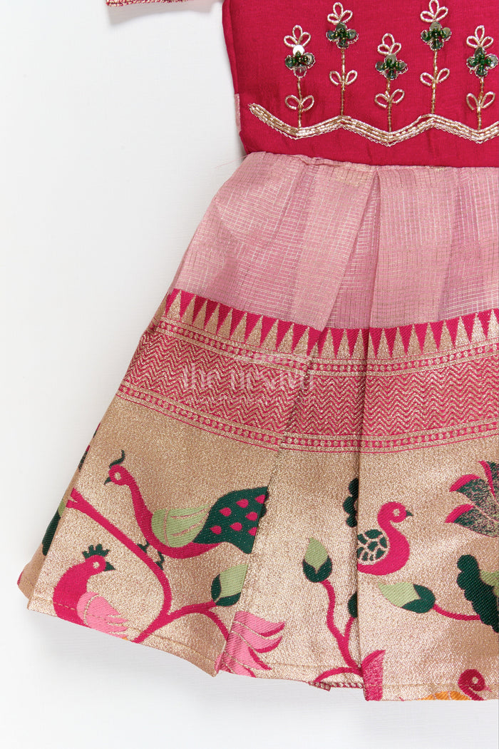 The Nesavu Silk Frock Baby Girl Ethnic Frock for Festive Family Functions and Photos Nesavu Nesavu baby girl ethnic silk frock with zari border for weddings, birthdays, and festive photos