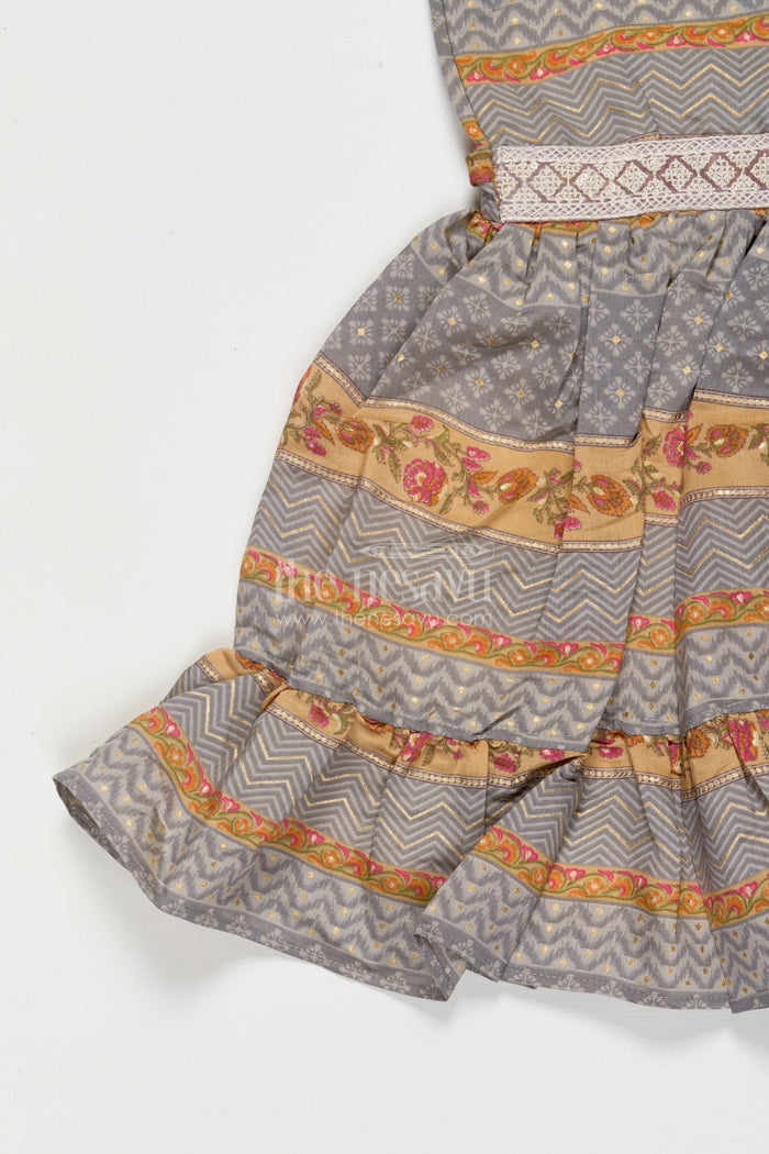 The Nesavu Girls Cotton Frock Baby Girl Ethnic Frock with Shoulder Straps and Festive Print for Special Occasions Nesavu Nesavu baby girl ethnic printed frock with straps and flared layers for festive moments