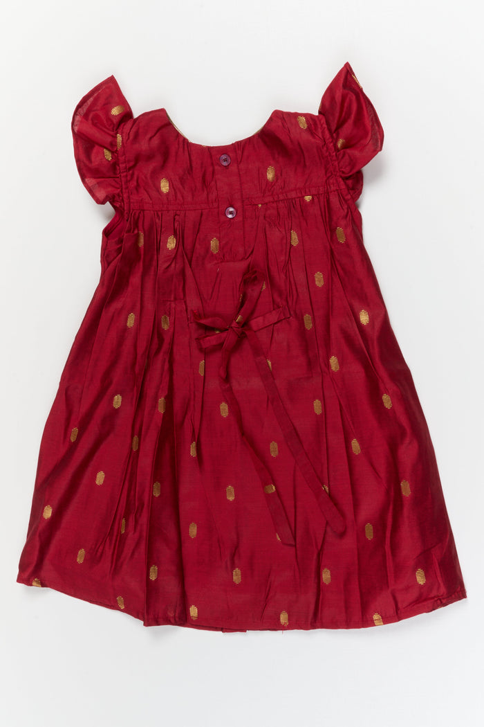 The Nesavu Girls Chanderi Frock Baby Girl Festive Frock for Birthday Parties and Poojas Nesavu Nesavu baby girl festive silk frock with golden butti for birthdays and pooja celebrations