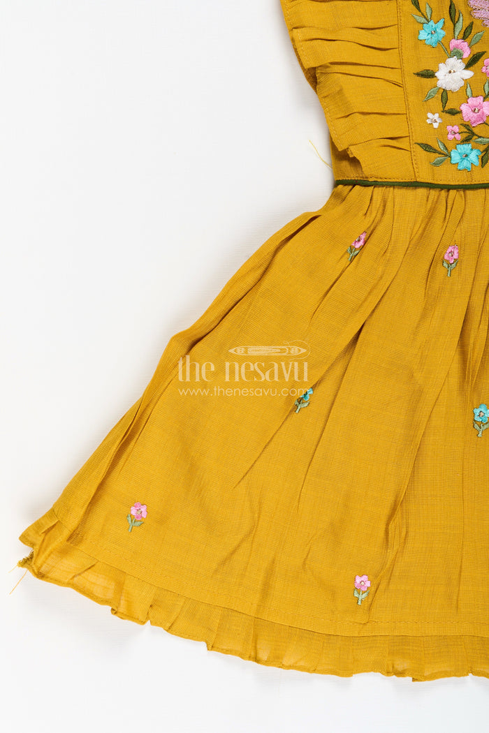The Nesavu Girls Chanderi Frock Baby Girl Festive Frock with Bird Embroidery for Functions and Parties Nesavu Nesavu baby girl festive frock bird floral embroidery birthdays ethnic events