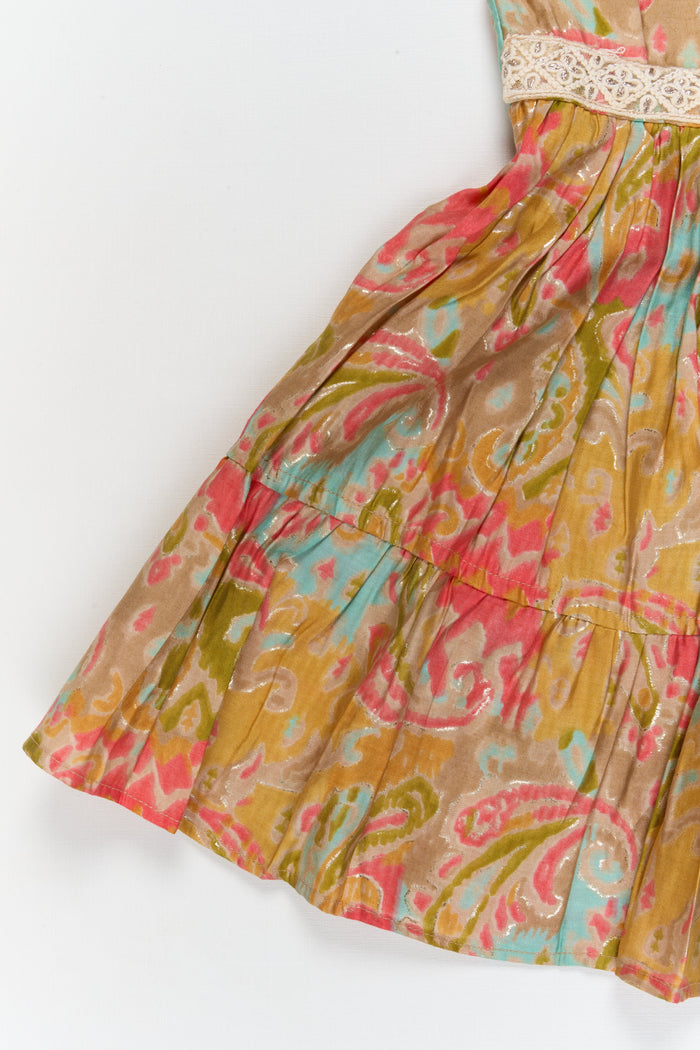The Nesavu Girls Cotton Frock Baby Girl Modal Silk Frock with Artistic Print for Outings and Festive Occasions Nesavu Nesavu baby girl modal silk frock with tiered silhouette and artistic print for festive outings