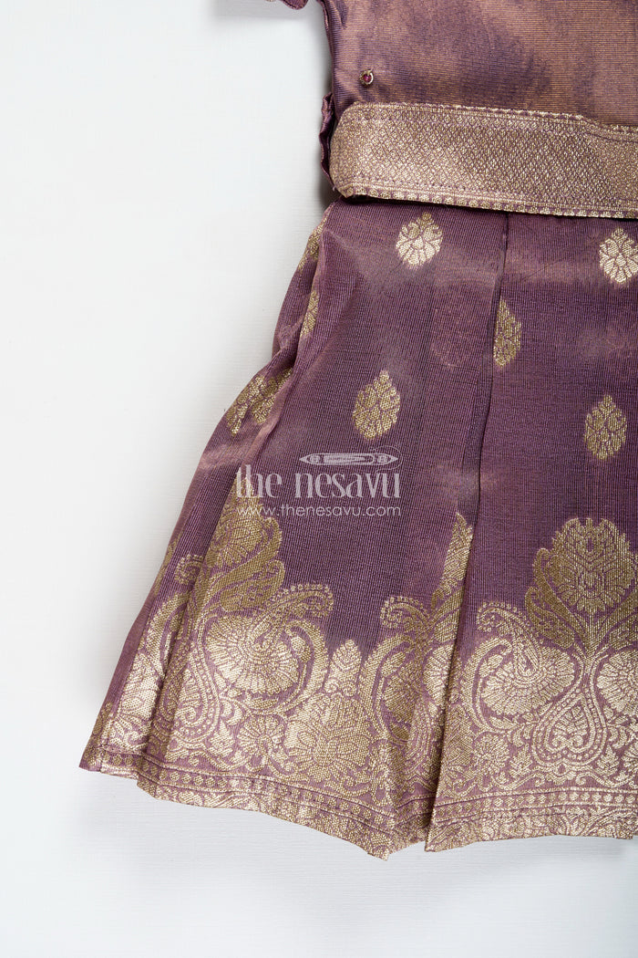 The Nesavu Silk Frock Baby Girl Naming Ceremony Frock In Silk With Zari Nesavu Nesavu Traditional Silk Frock Baby Girls Golden Zari Work Naming Ceremony