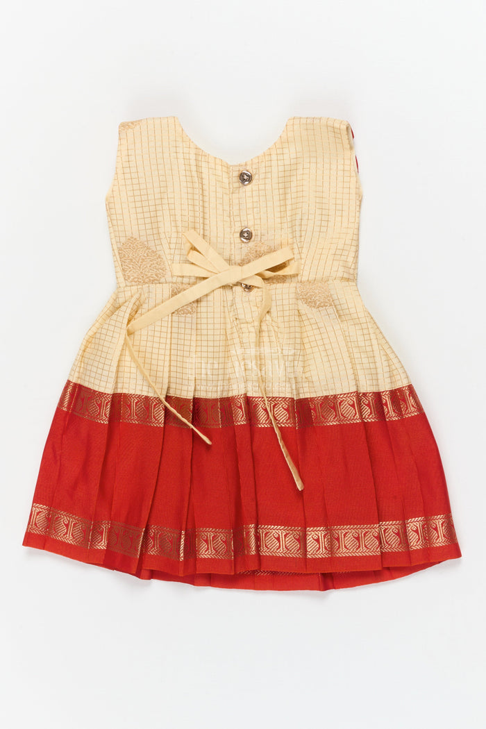 The Nesavu Girls Kanchi Silk Frock Baby Girl Silk Frock for Cultural Festivals and Traditional Temple Visits Nesavu Nesavu baby girl silk frock for traditional functions with pleated yoke and zari border