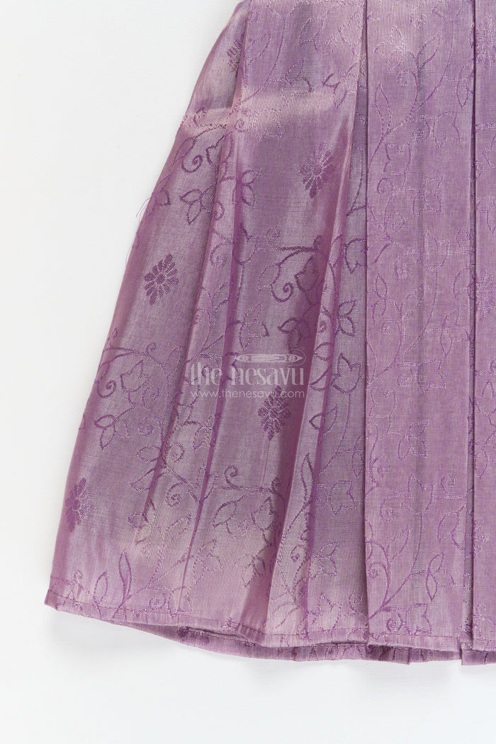 The Nesavu Silk Frock Baby Girl Silk Frock for Weddings and Special Evening Events Nesavu Nesavu baby girl silk frock for wedding functions with velvet yoke and floral jacquard skirt
