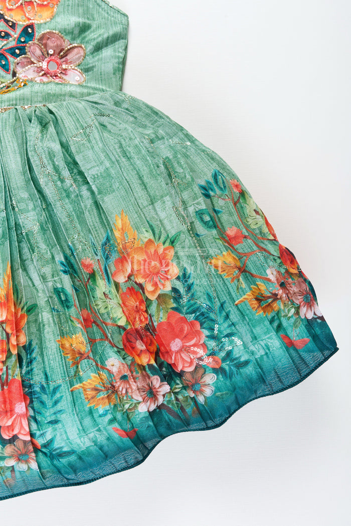 The Nesavu Silk Frock Baby girl silk frock with floral embroidery for weddings and poojas Nesavu Nesavu baby girl silk frock floral embroidery pleated flare ideal festive functions