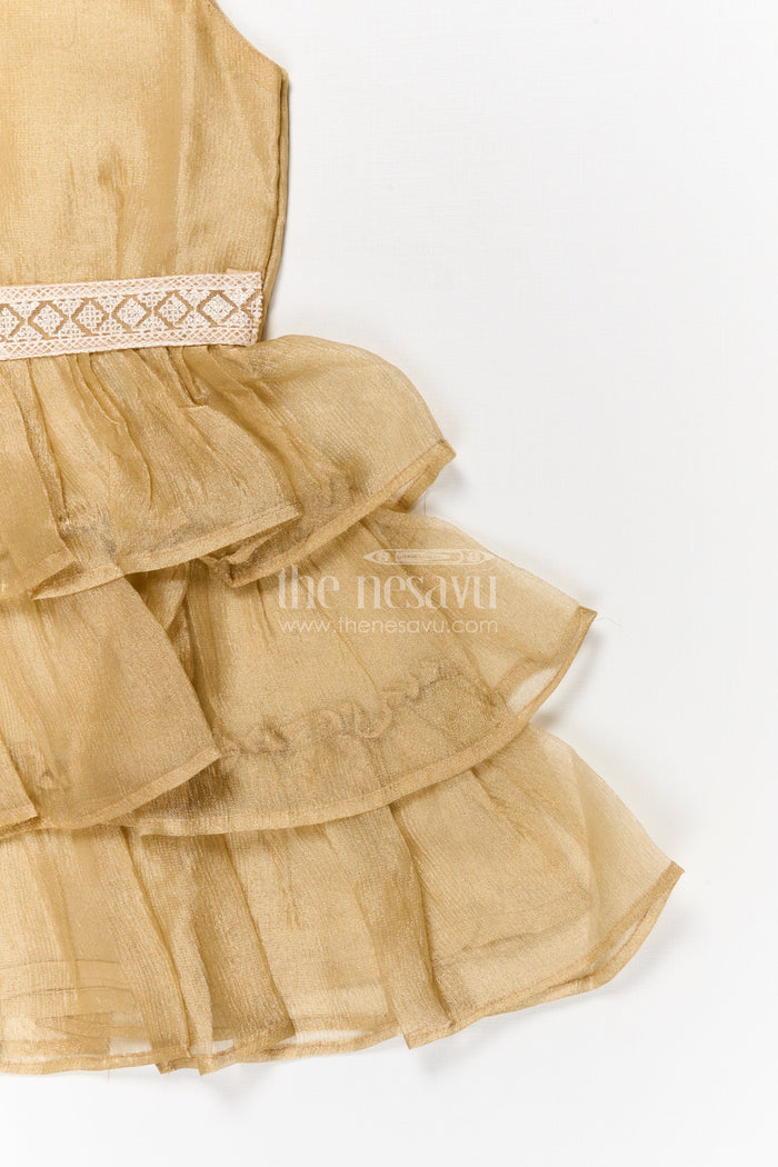The Nesavu Girls Fancy Frock Baby Girl Sleeveless Frock for Traditional Celebrations and Milestone Photoshoots Nesavu Nesavu baby girl sleeveless frock with layered ruffles and lace belt for festive occasions