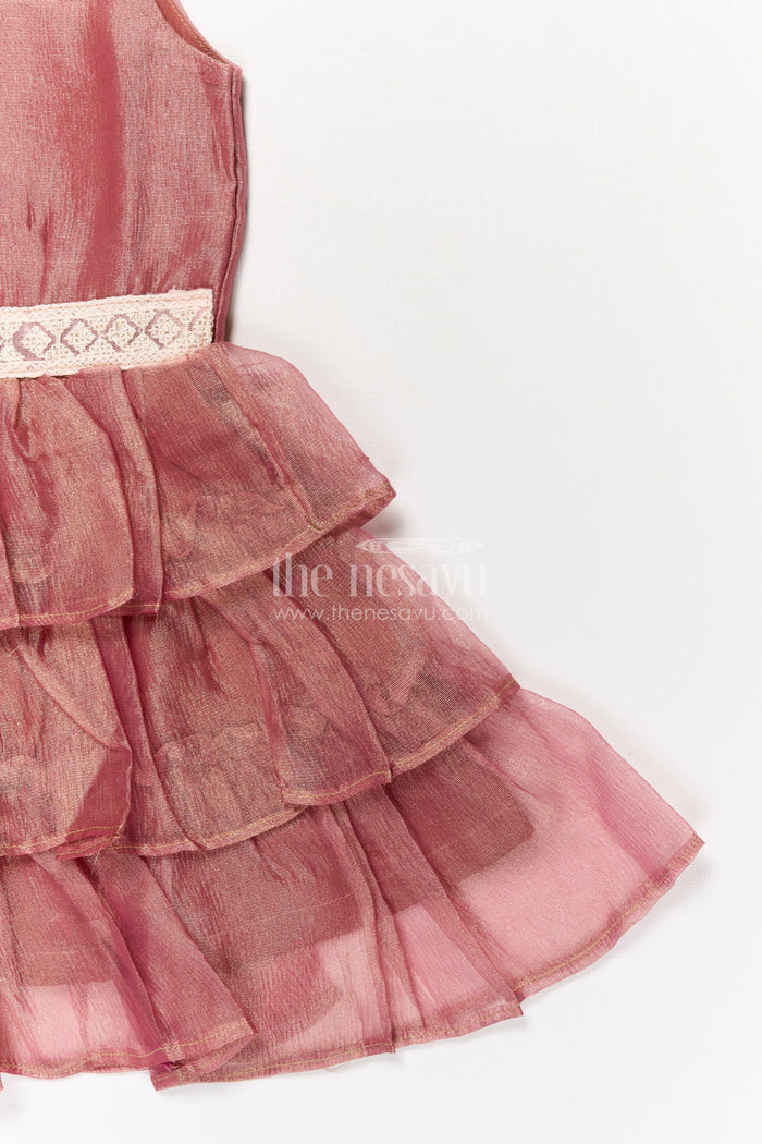 The Nesavu Girls Fancy Frock Baby Girl Sleeveless Frock for Weddings and Occasion-ready Dressing Nesavu Nesavu baby girl frock with sleeveless ruffle design and lace waist for weddings and events
