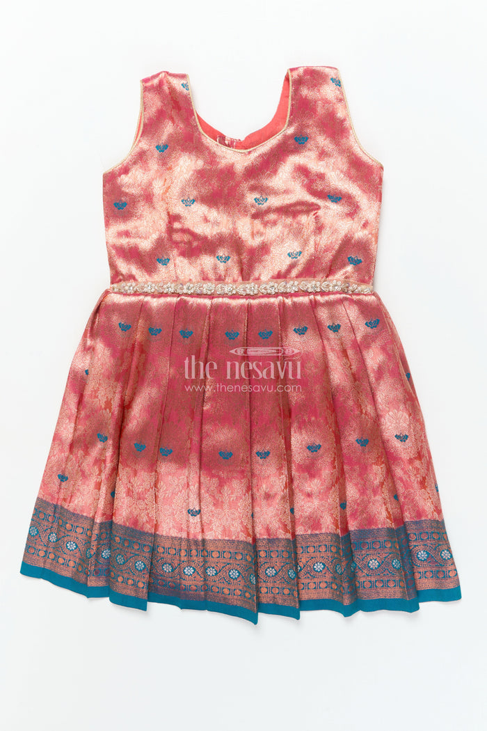 The Nesavu Silk Frock Baby Girl Traditional Silk Frock with Zari Border for Festive Photoshoots and Functions Nesavu Nesavu baby girl semi Banaras silk frock with zari border for festivals and family gatherings