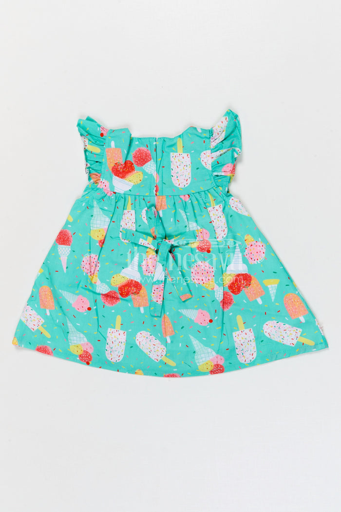 The Nesavu Baby Cotton Frocks Baby Girls Cotton Printed Frock with Fun Ice Cream Design Nesavu Nesavu baby girls cotton frock with ice cream digital print for summer outings and casual wear