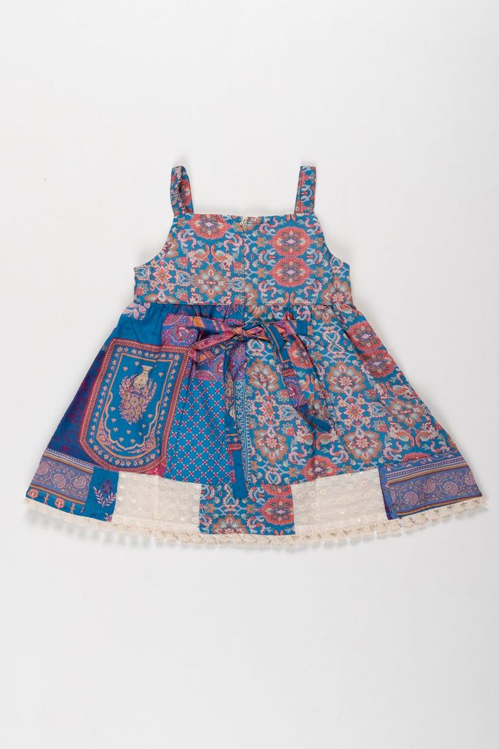 The Nesavu Baby Cotton Frocks Bohemian Chic Girls Patchwork Dress with Intricate Prints Nesavu Girls Boho Patchwork Dress Vivid Patterns Fringe Details a Stylish Summer The Nesavu