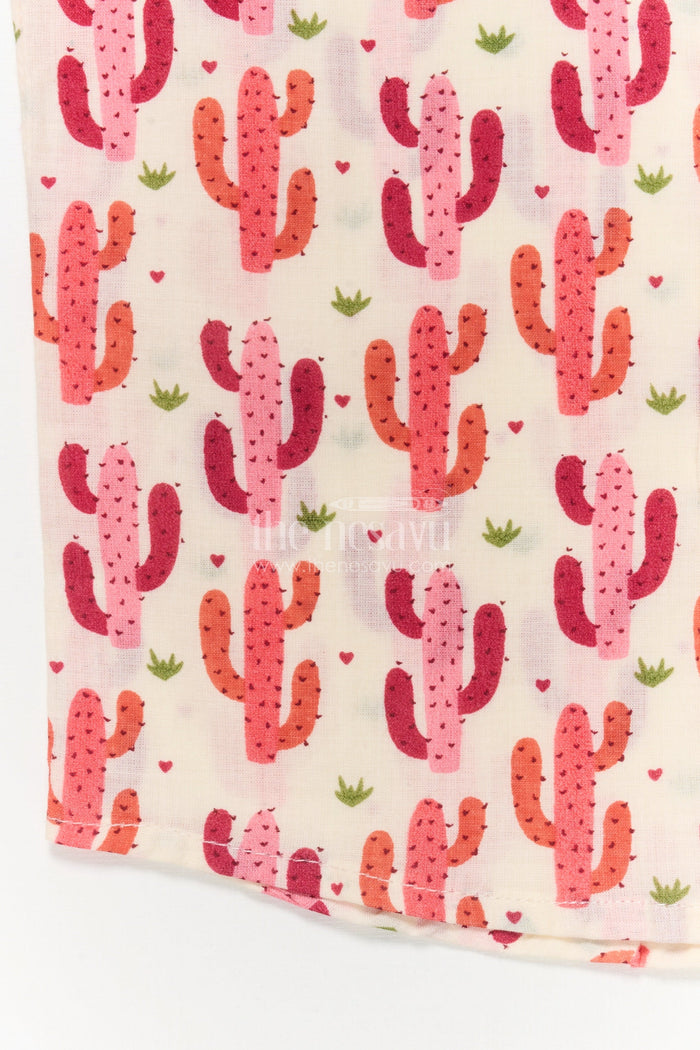 The Nesavu Boys Cotton Shirt Boys Cotton Shirt with Cactus Print for Playful Casual Wear Nesavu Nesavu boys cotton shirt with cactus digital print – breathable casual outfit for playful days