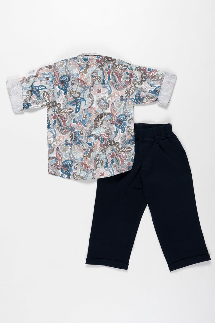 The Nesavu Boys Casual Set Boys Elegant Floral Dress Shirt and Pant Set for Smart Casual Occasions Nesavu Shop Boys Floral Shirt & Pants Set | Chic Casual Outfits for Boys | The Nesavu