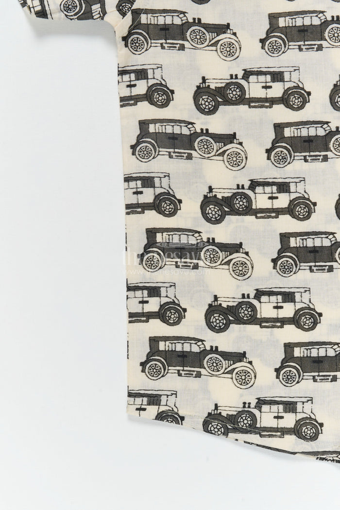 The Nesavu Boys Cotton Shirt Boys Printed Cotton Shirt for Playdates and Casual Outings Nesavu Nesavu boys cotton shirt with car print for casual outings and everyday wear