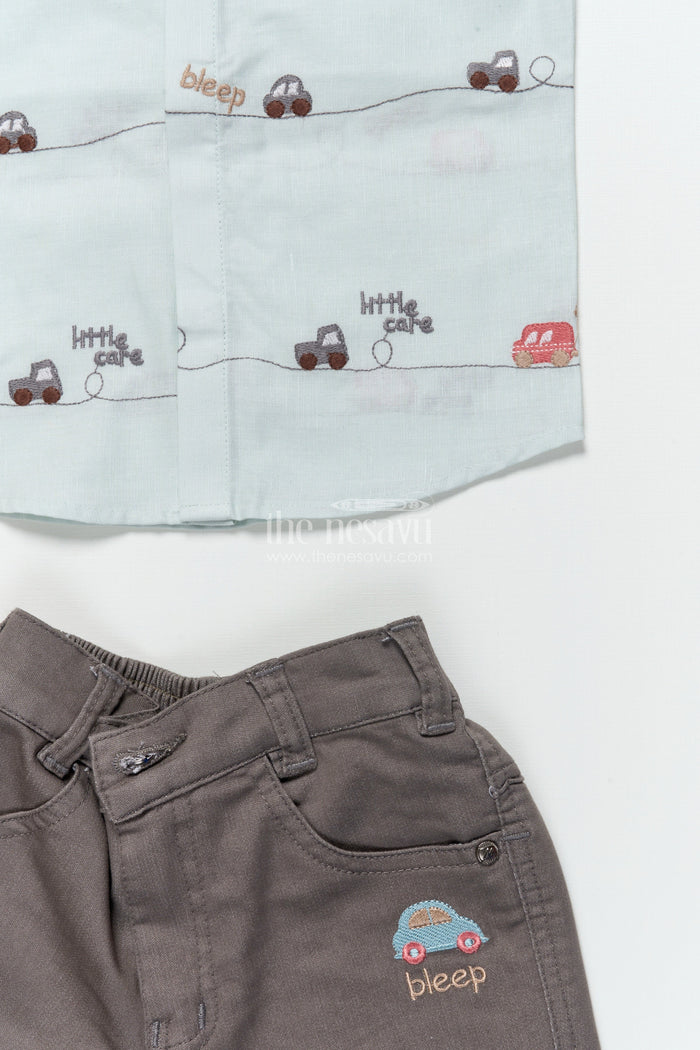 The Nesavu Boys Casual Set Boys Shirt and Shorts Set for Playdates and Outings Nesavu Nesavu boys casual shirt shorts set car embroidery birthdays everyday dressing