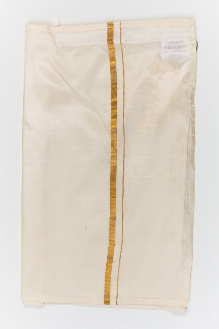 The Nesavu Boys Vesti Boys Silk Vesti for Cultural Celebrations and Ethnic Functions Nesavu 14 (6M) / White / Silk D053A-14 Nesavu boys silk vesti with simple zari border for traditional occasions and poojas