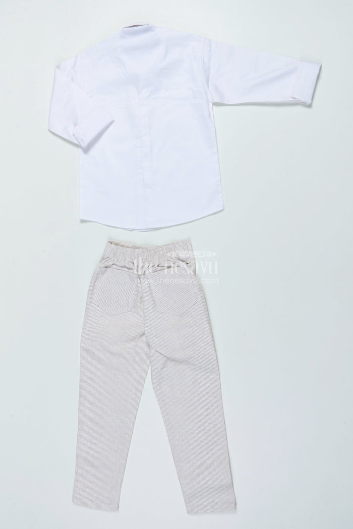 The Nesavu Boys Jacket Sets Boys Three-Piece Blazer Set with Bow Tie for Weddings and Celebrations Nesavu Nesavu boys striped cotton blazer suit bow tie wedding celebrations