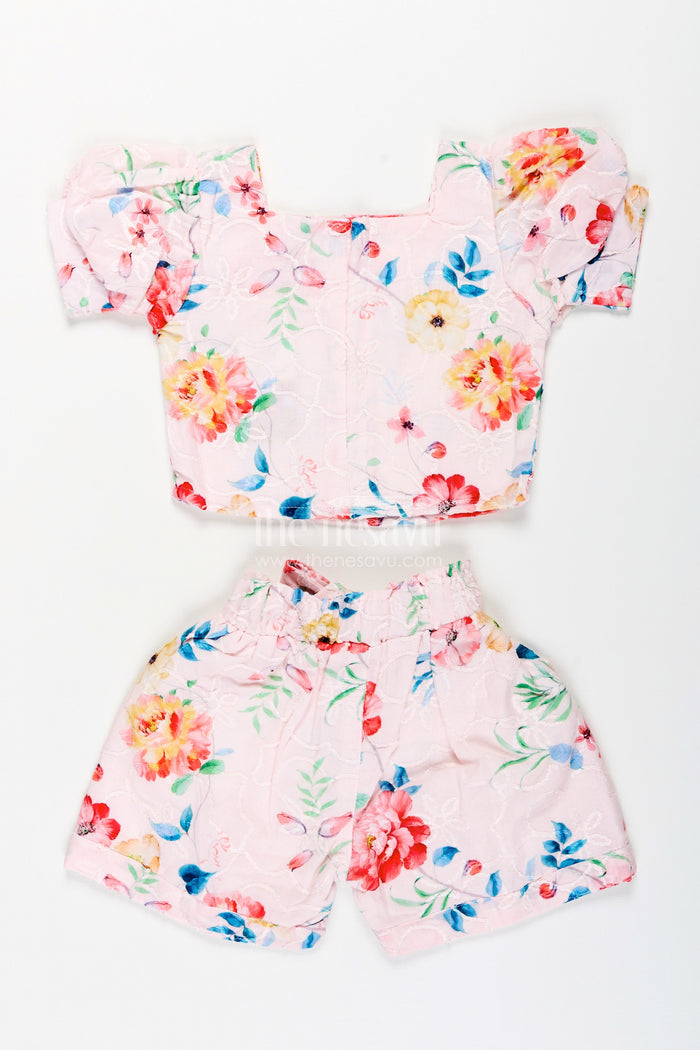 The Nesavu Girls Casual Set Casual Chikankari Co-Ord Set for Girls with Floral Prints Nesavu Nesavu floral chikankari cotton co-ord set toddler girls perfect everyday summer style