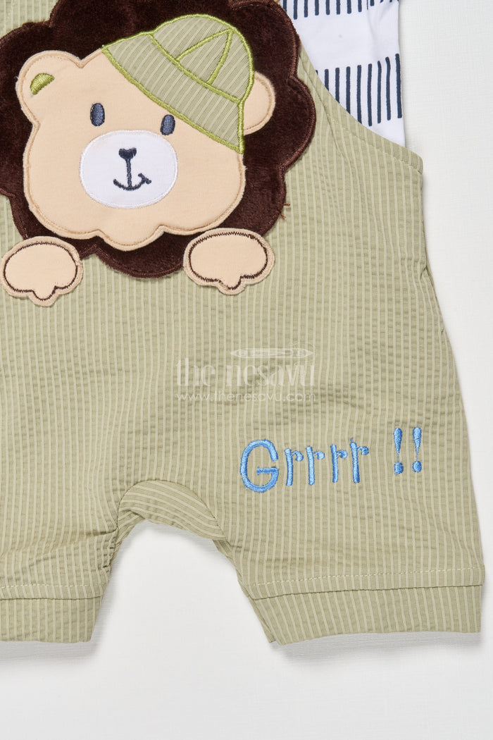 The Nesavu Baby Dungarees Cotton Baby Dungaree Set with Animal Embroidery for Playful Dressing Nesavu Nesavu baby dungaree set bear embroidery striped tee made comfort daily cuteness