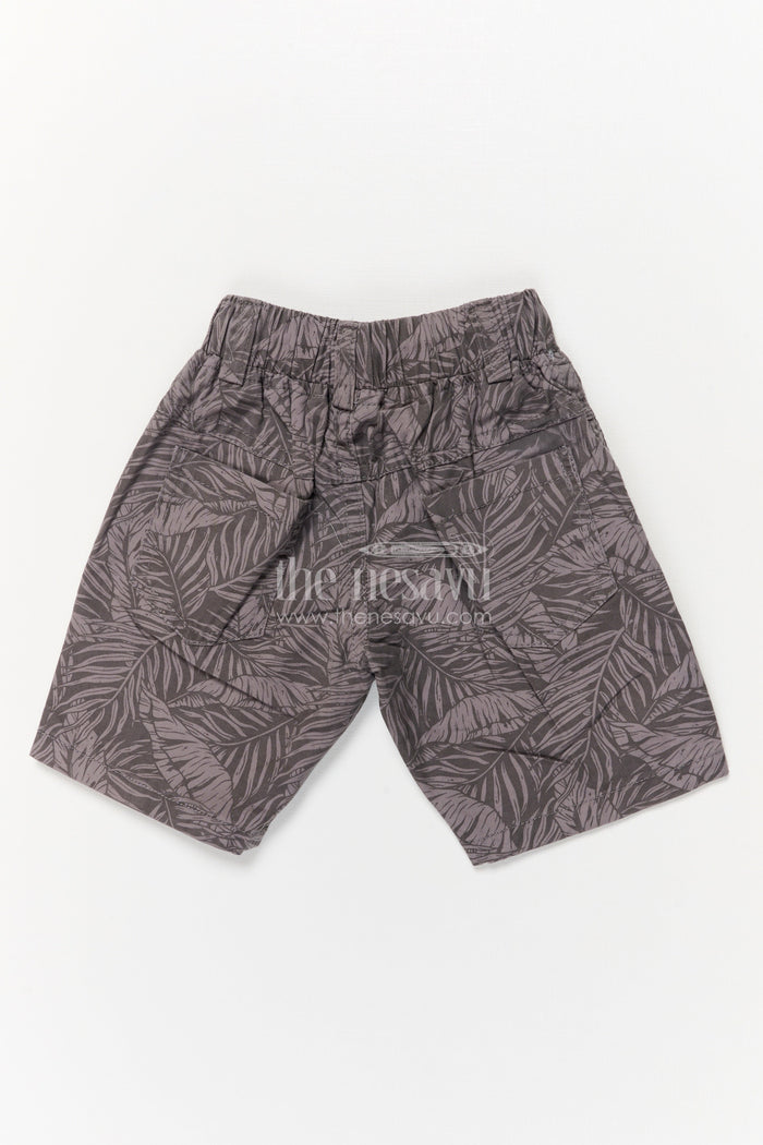 The Nesavu Boys Shorts Cotton Boys Shorts with All-over Tropical Leaf Print and Relaxed Fit Nesavu Boys casual printed shorts with leaf design and drawstring waist