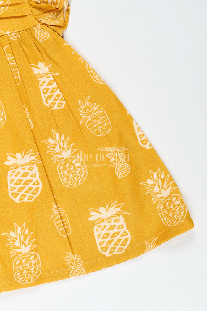 The Nesavu Girls Cotton Frock Cotton Frock for Baby Girls with Fruit Print for Everyday Wear and Outings Nesavu Nesavu baby girl cotton frock pineapple print ideal daycare everyday comfort