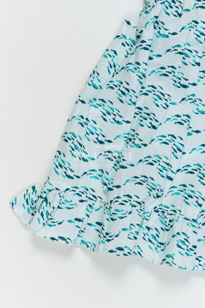The Nesavu Girls Cotton Frock Cotton Frock for Girls for Summer Outings and Casual Play Nesavu Nesavu cotton frock for girls with printed design and ruffle sleeves for summer outings