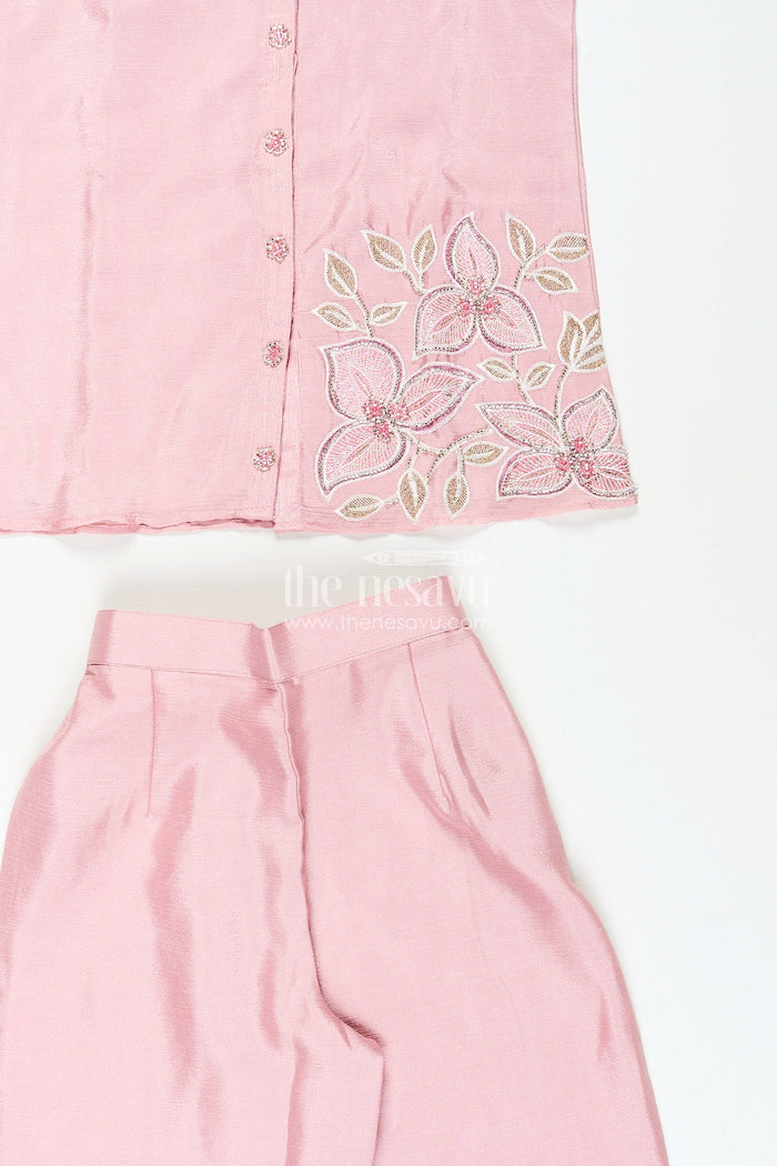 The Nesavu Girls Sharara / Plazo Set Embroidered girls sharara/plazo set with designer finish Nesavu Nesavu lavender embroidered girls sharara/plazo set in soft viscose