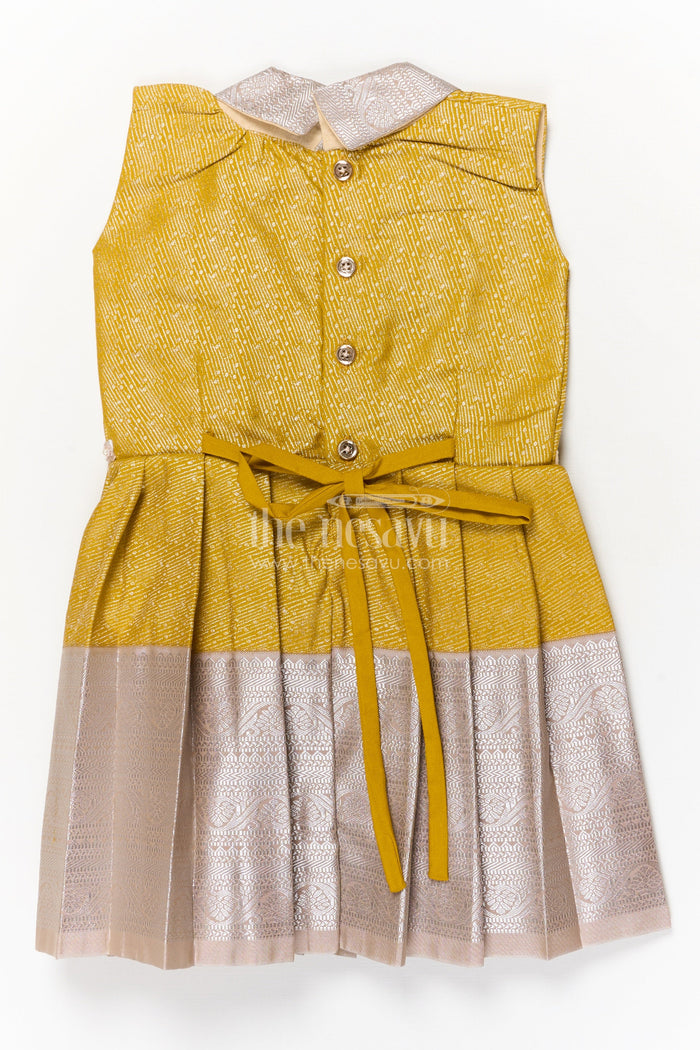 The Nesavu Girls Kanchi Silk Frock Festive Silk Frock for Girls for Family Functions and Cultural Events Nesavu Nesavu festive silk frock for girls with zari pleats and stone waist belt – ideal for family and cultural events