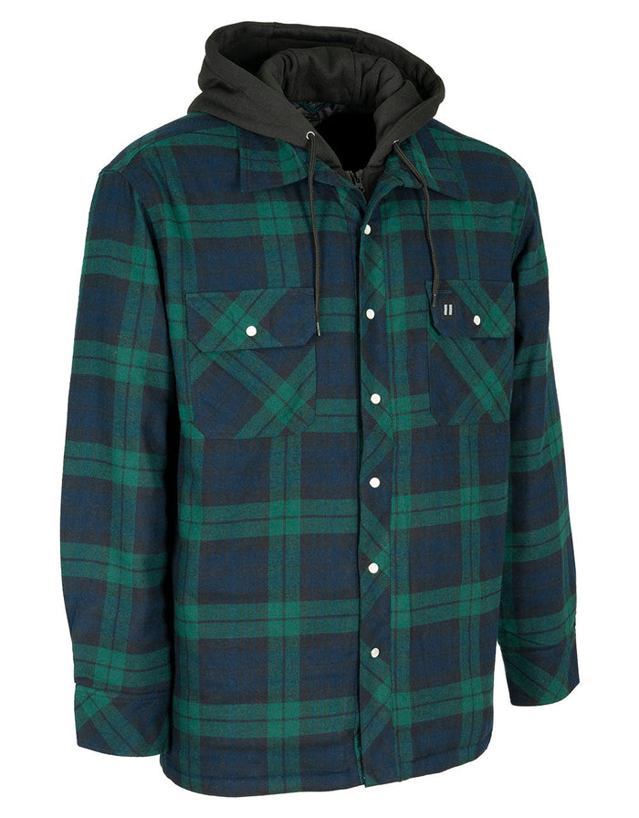 Forcefield Black Watch Plaid Hooded Quilted Flannel Shirt Jacket