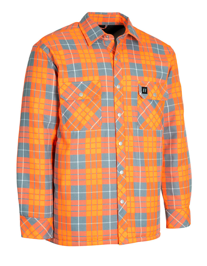 Forcefield Hi Vis Orange Plaid Quilt-Lined Flannel Shirt Jacket