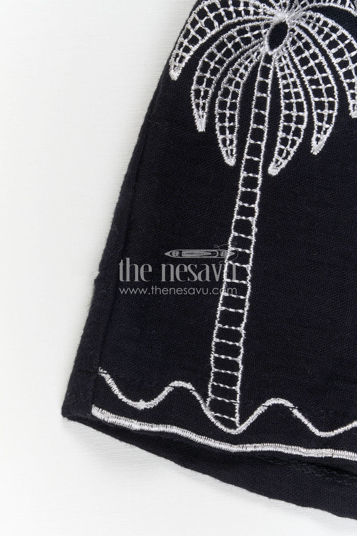 The Nesavu Girls Co-Ord Sets Girls Co Ord Outfit for Travel Days and Casual Outings Nesavu Nesavu Girls Muslin Cotton Co Ord Outfit For Travel And Outings With Embroidered Palm Design