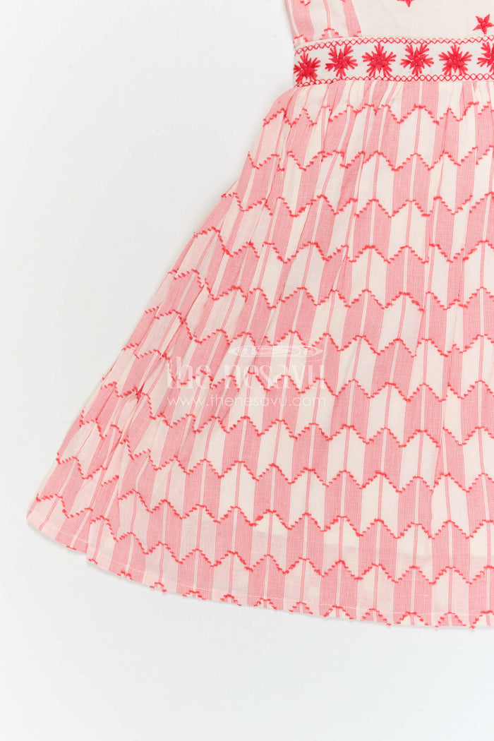 The Nesavu Girls Cotton Frock Girls Cotton Embroidered Frock for Festive Playdates and Family Gatherings Nesavu Nesavu Girls Cotton Embroidered Frock With Patterned Skirt For Festive Playdates