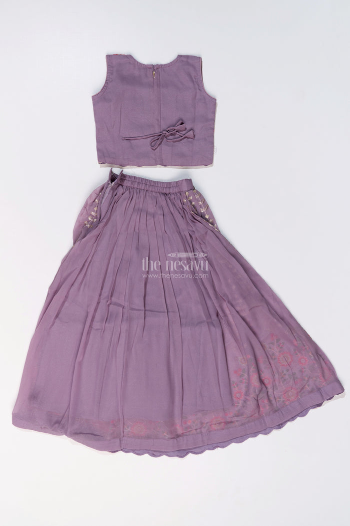 The Nesavu Girls Lehenga Choli Girls Dark Purple Lehenga Choli with Embroidery and Dupatta for Festive and Wedding Wear Nesavu Nesavu Girls Dark Purple Lehenga Choli Designer Embroidery Dupatta Wedding Wear