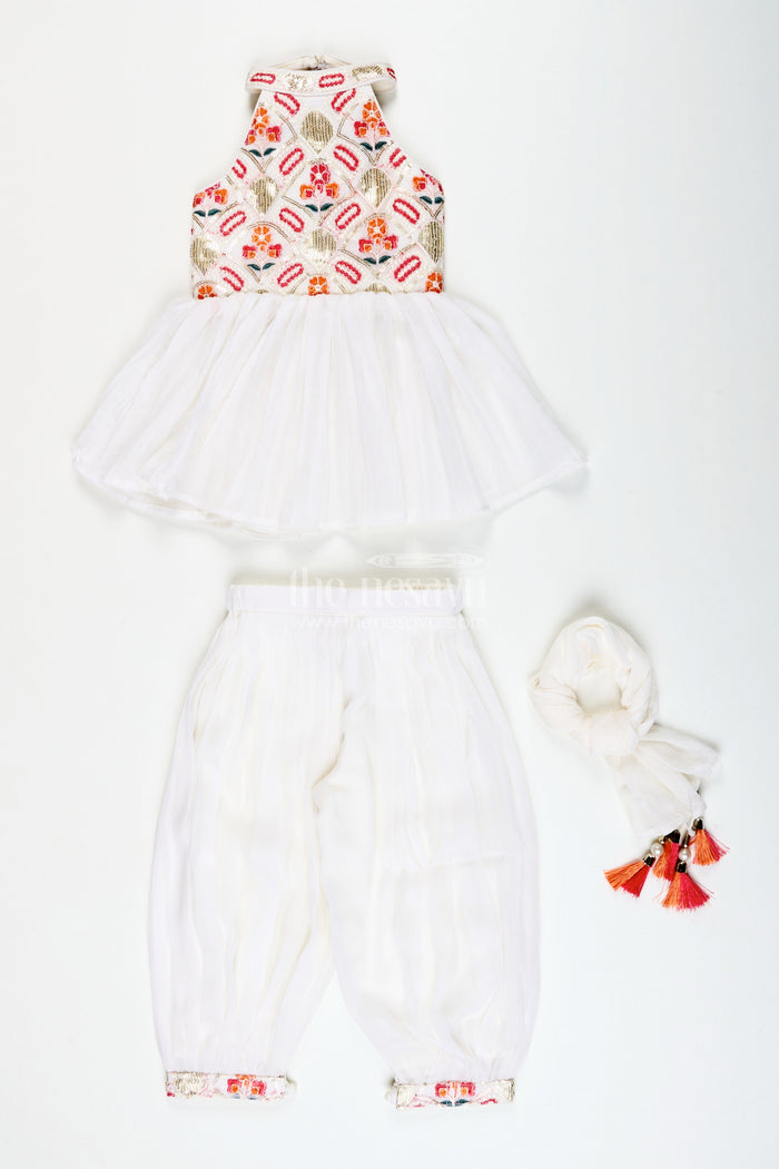 The Nesavu Girls Sharara / Plazo Set Girls Festive Sharara Set with Sequin Embroidery for Ethnic Wear Nesavu Nesavu girls white georgette sharara set sequin embroidery festive occasions traditional celebrations