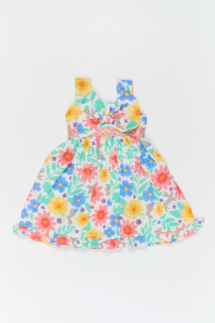 The Nesavu Girls Cotton Frock Girls Floral Frock for Summer Vacations and Playful Outings Nesavu Nesavu Girls Muslin Cotton Frock With Digital Print For Vacations And Playful Outings