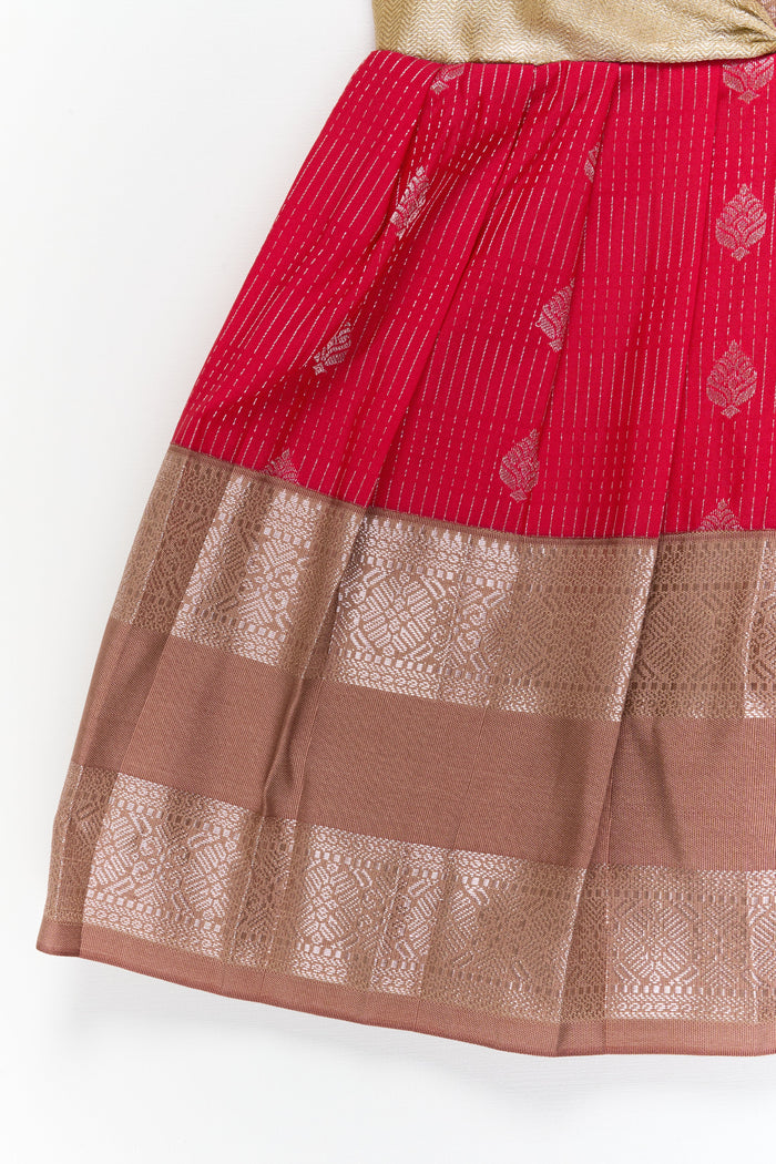The Nesavu Girls Kanchi Silk Frock Girls Kanchi Silk Frock for Weddings and Festive Gatherings Nesavu Nesavu girls kanchi silk frock for weddings in semi designer bridal kanchivaram silk style