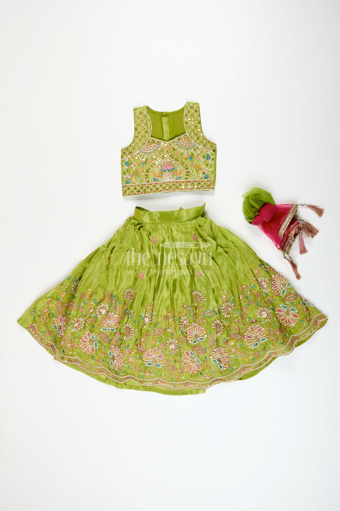 The Nesavu Girls Lehenga Choli Girls Lehenga Choli Set for Weddings and Traditional Family Celebrations Nesavu Nesavu girls lehenga choli set embroidered tissue silk ideal weddings festive occasions