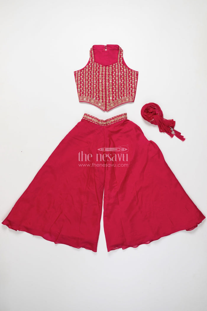 The Nesavu Girls Sharara / Plazo Set Girls Palazzo Set for Festive Celebrations and School Ethnic Days Nesavu Nesavu girls palazzo set festive sleeveless kurti weddings school ethnic functions