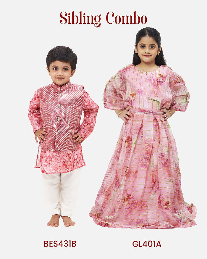 The Nesavu Girls Lehenga Choli Girls Pastel Pink Crop Top Lehenga with Floral Sheer Dupatta Elegant Party Wear Nesavu Floral lehenga with dupatta | Birthday lehenga set for girls | The Nesavu
