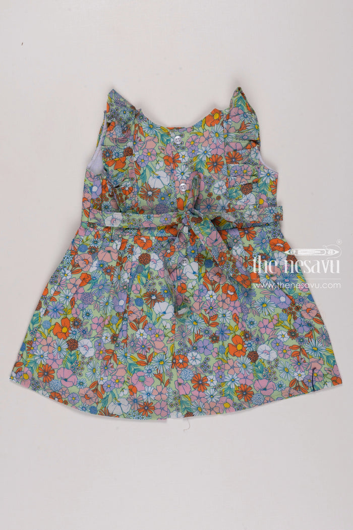 The Nesavu Girls Cotton Frock Girls Retro Blooms Cotton Frock EcoFriendly Floral Print Dress Nesavu Sustainable Girls Floral Cotton Dress | Vibrant Eco Friendly Fashion | The Nesavu