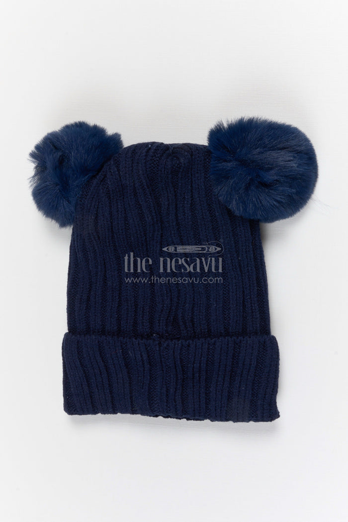 The Nesavu Baby Accessories Girls Rib Knit Beanie Cap for Cute Daily Styling Nesavu Blue / Rib Knit IA001F-8 Nesavu Girls Blue Rib Knit Beanie Cap For Cute Everyday Fashion | New Born To 6 Months