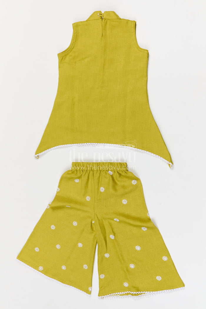 The Nesavu Girls Sharara / Plazo Set Girls Sharara for Festive Celebrations and Family Functions Nesavu Nesavu girls cotton sharara set for festive celebrations and family functions with thread embroidery