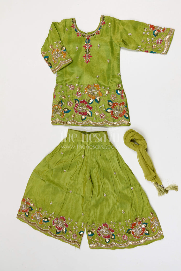 The Nesavu Girls Sharara / Plazo Set Girls Sharara Outfit for Weddings and Festive Family Functions Nesavu Nesavu girls festive sharara set for weddings celebrations viscose silk outfit with designer yoke