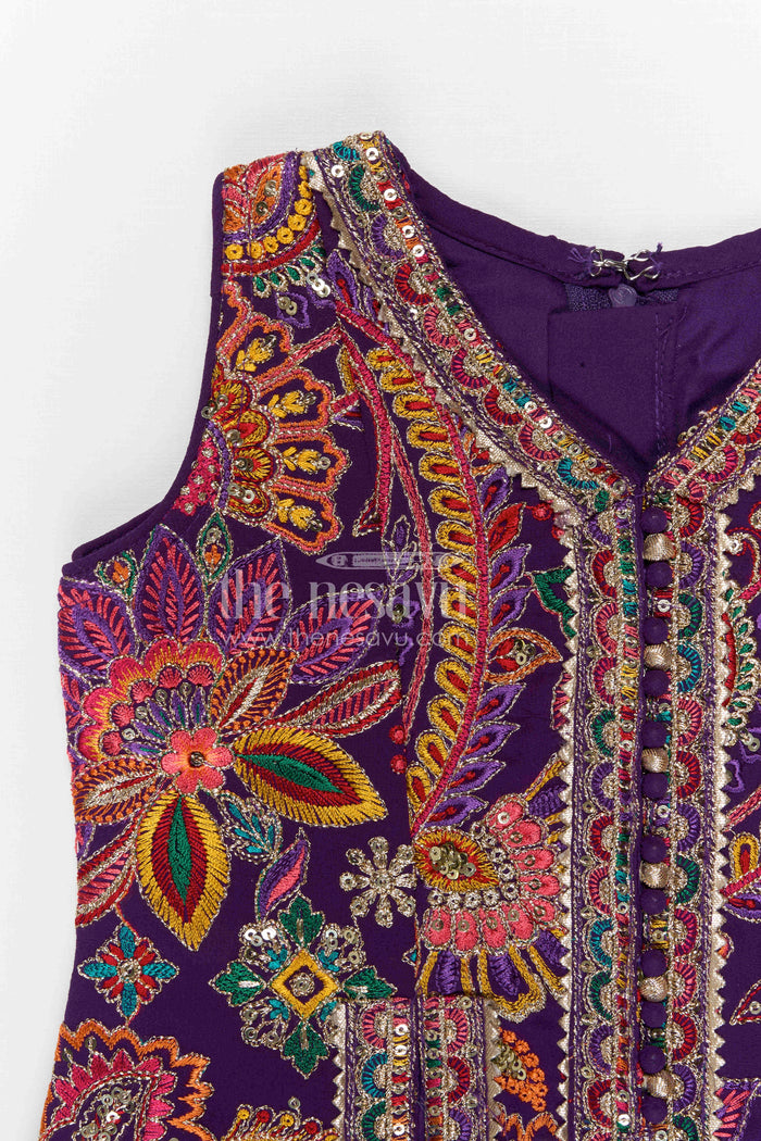 The Nesavu Girls Sharara / Plazo Set Girls Sharara Set for Cultural Functions and Festive Celebrations Nesavu Nesavu girls georgette sharara set with embroidered yoke for festive celebrations and cultural events