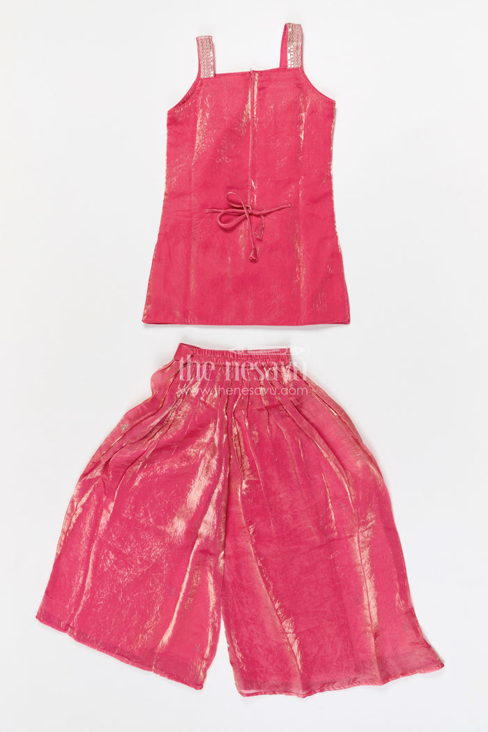 The Nesavu Girls Sharara / Plazo Set Girls Sharara Set for Grand Festive Celebrations and Weddings Nesavu Nesavu organza tissue silk girls sharara set for weddings with designer embroidery