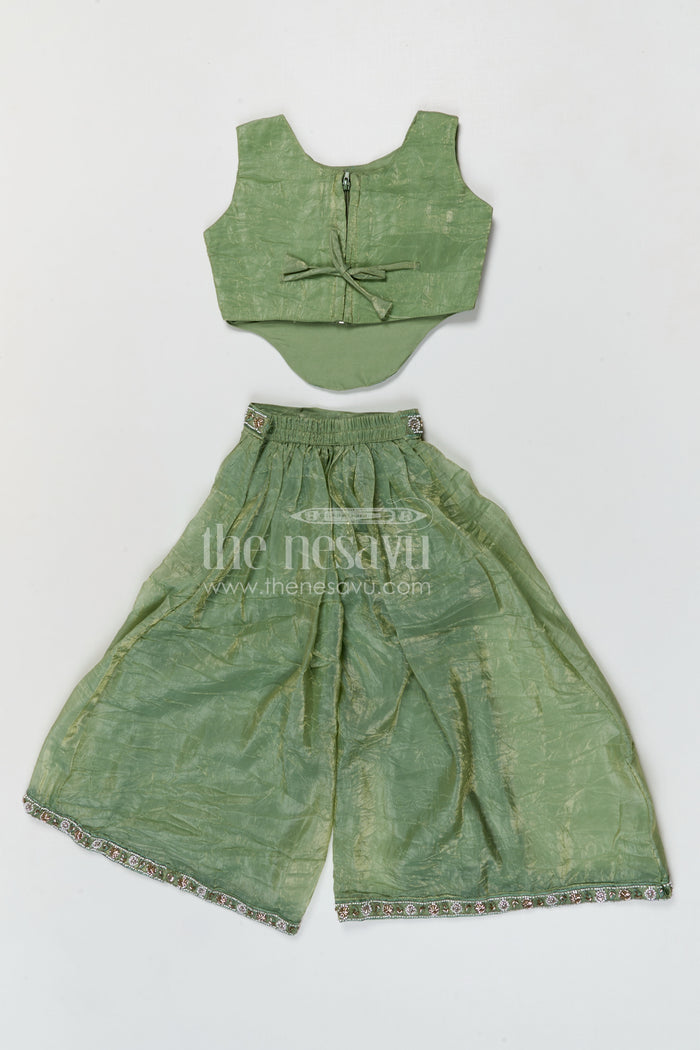 The Nesavu Girls Sharara / Plazo Set Girls Sharara Set for Weddings and Festive Occasionals Nesavu Nesavu girls crushed organza sharara set with designer embroidery yoke for weddings and festive occasions