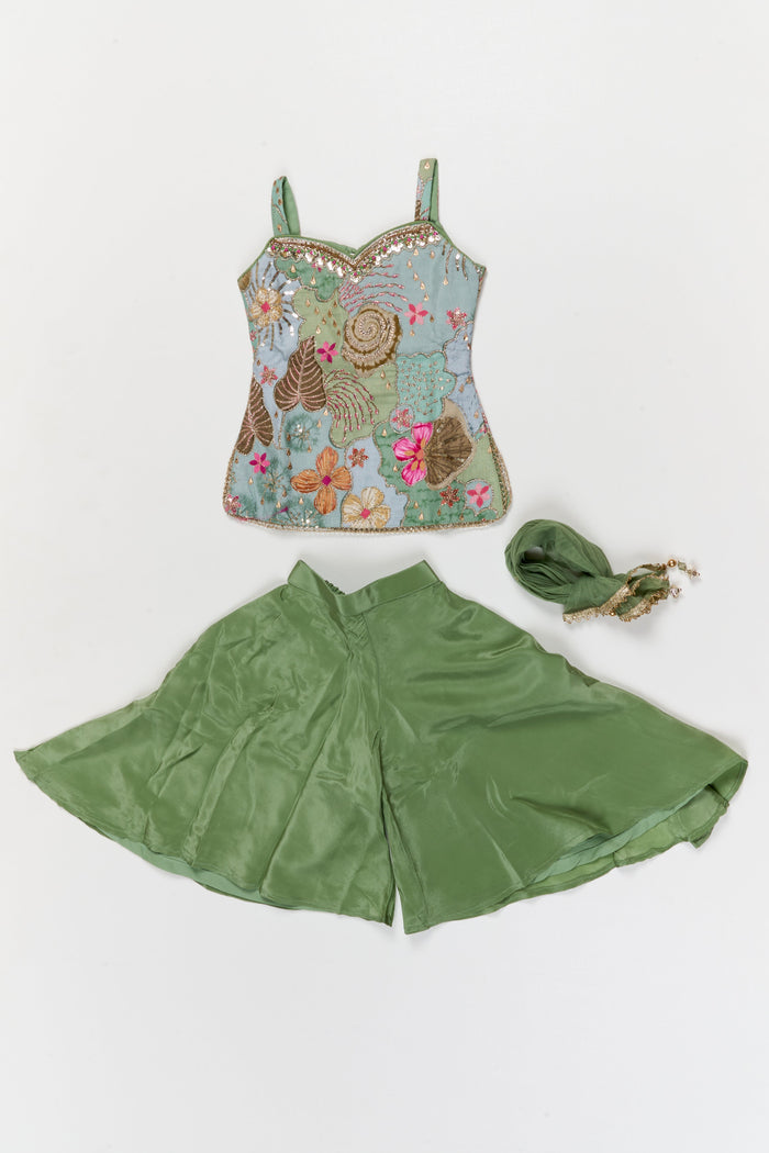 The Nesavu Girls Sharara / Plazo Set Girls Sharara Set with Embroidered Yoke for Festive Functions Nesavu Nesavu girls sharara set with embroidered yoke and dupatta for festive wear and weddings