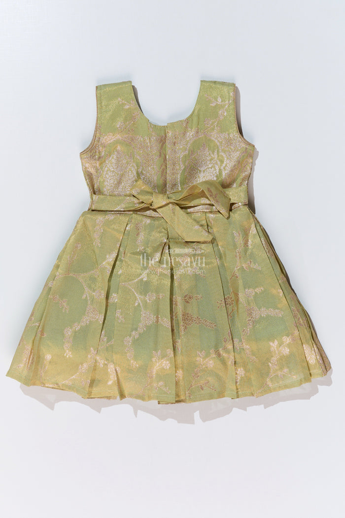The Nesavu Silk Party Frock Girls Silk Short Frock with Embroidered Neckline and Pleated Skirt for Party Wear Nesavu Nesavu Girls Silk Short Frock Pleated Skirt Embroidered Neckline Party Wear